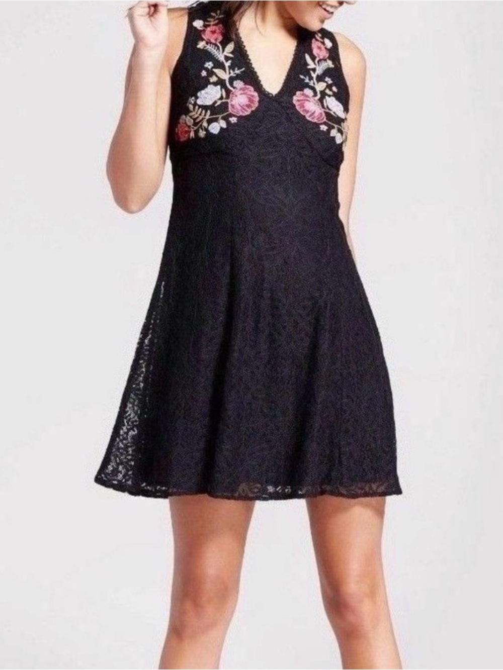 Xhilaration Black Lace Floral Embroidered Mini Dress